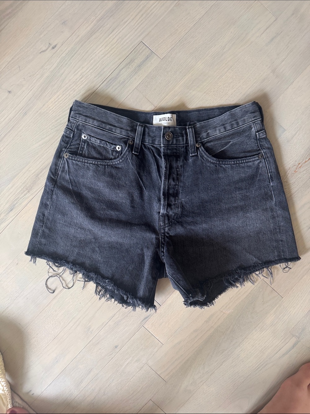 AGOLDE Parker Long Black Denim Shorts